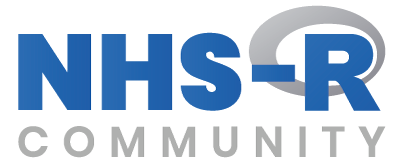 Logo for the NHS-R Community. It features the words "NHS-R Community" and the R is the R project logo.